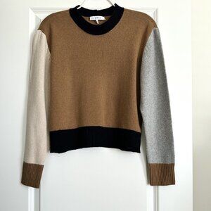 FRAME Cashmere Colorblock Crewneck Sweater in Brown Multi Size M